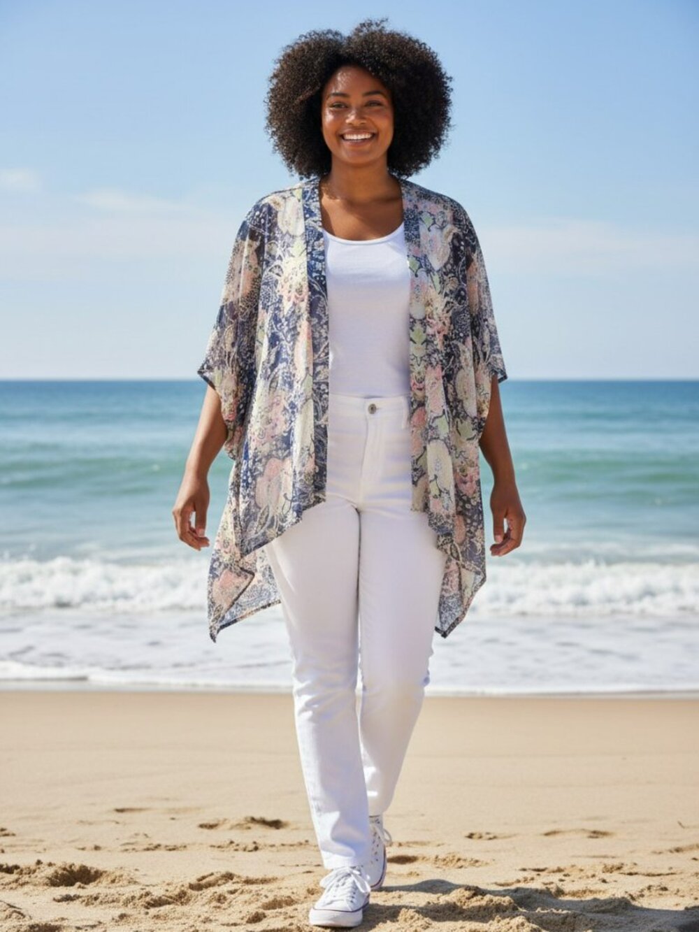 Investments Lightweight, Blue Colors Summer‎ Casual Kimono Top in Size L